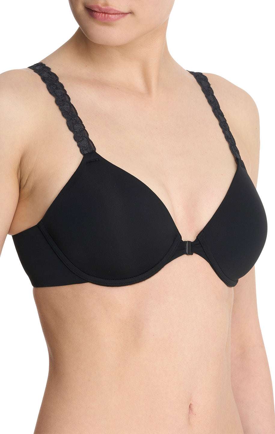 Natori Front Fastening Smooth T-shirt Bra in Black, stylish and comfortable design.