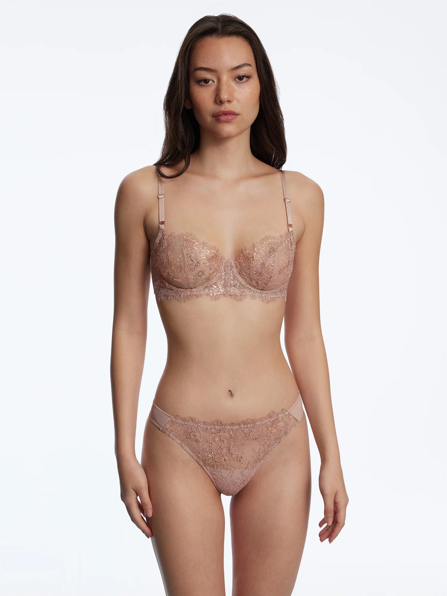 Skarlett Blue Entice Balconette Bra in Rose Gold showcasing unlined balconette cups for natural shaping.
