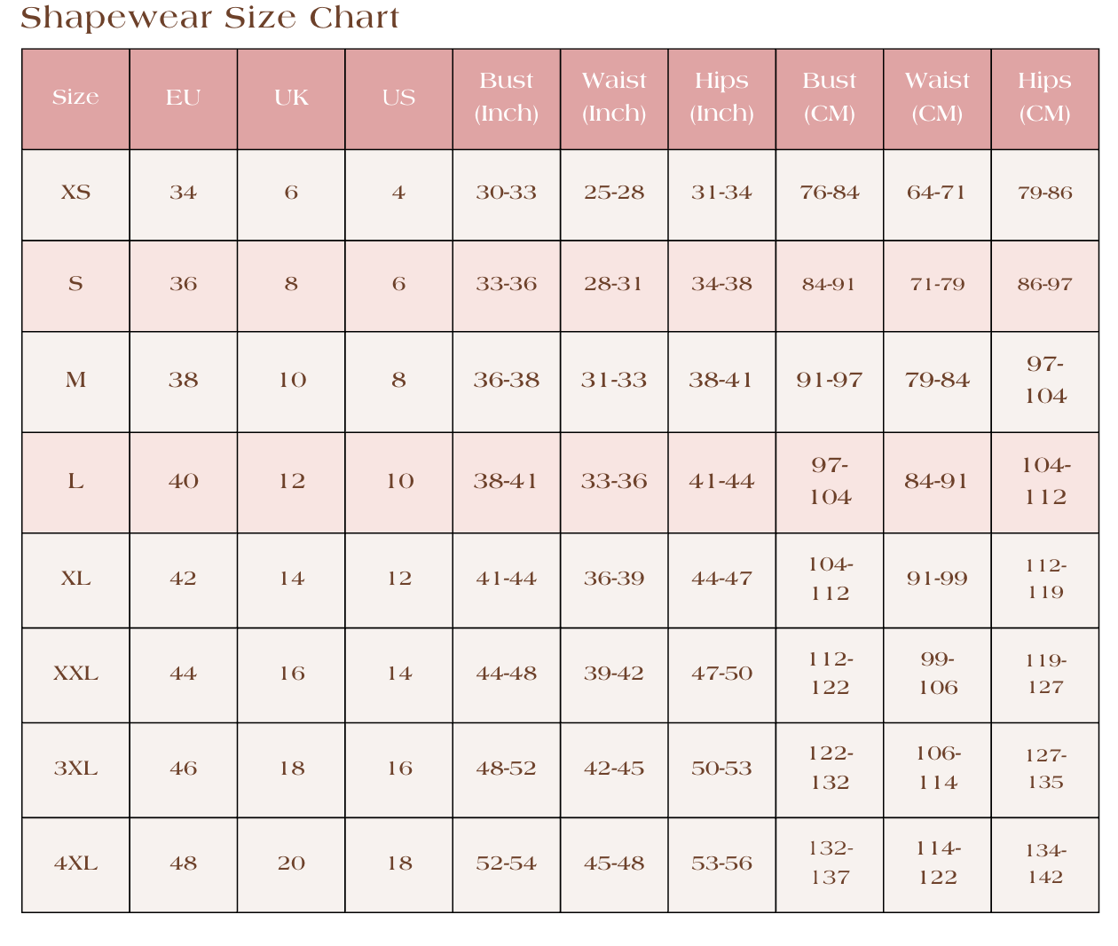 shapewear Size Chart 2