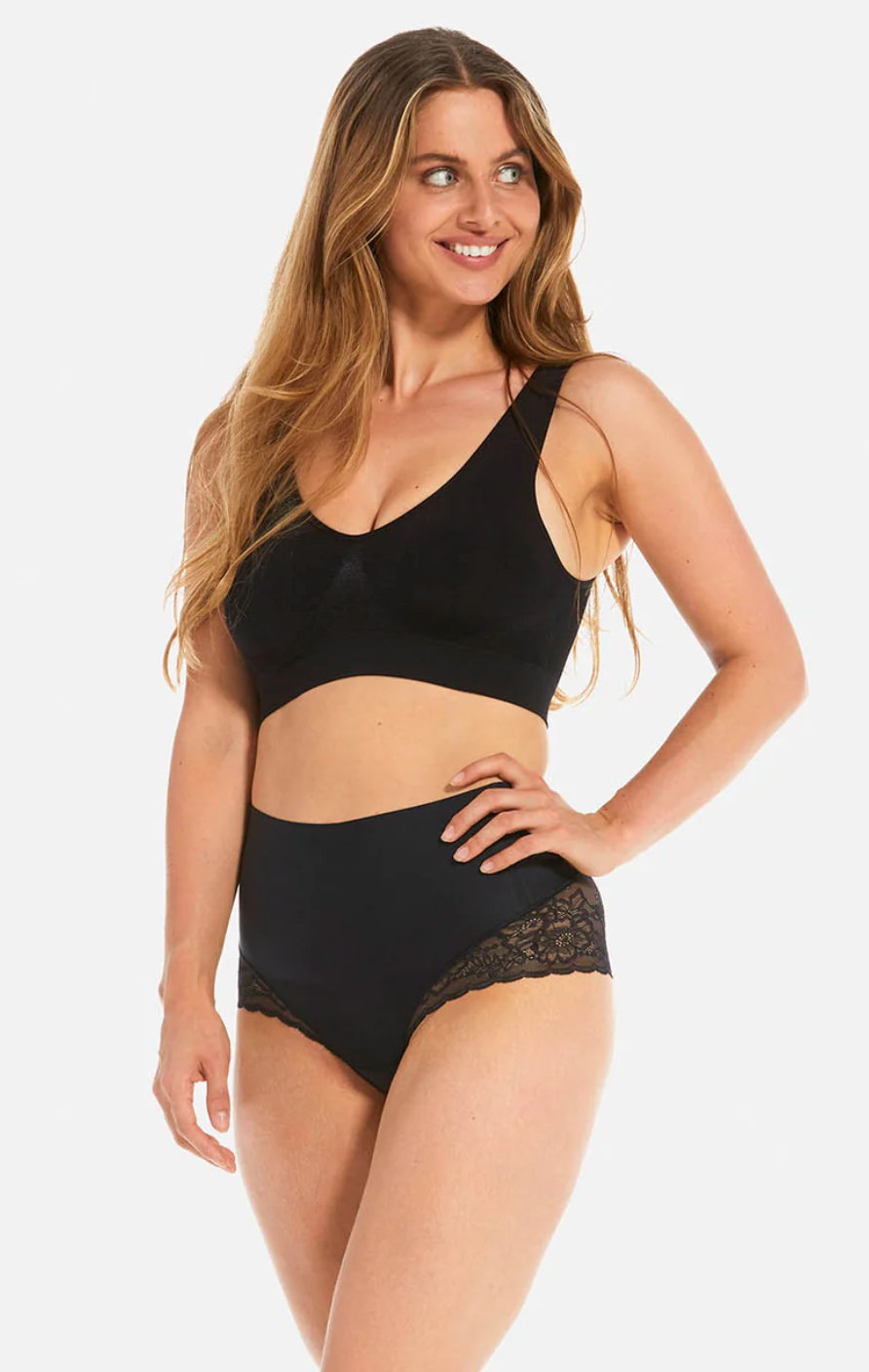smooth tummy shaper brief with lace trim