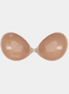 Beige strapless bra on a white background