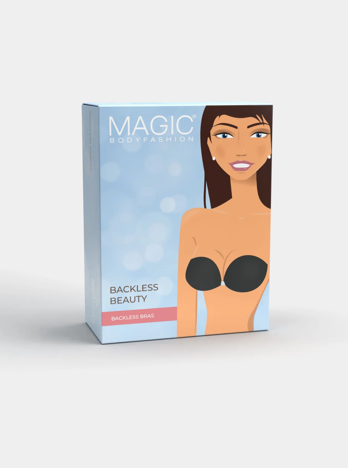 Box of Magic Backless Beauty product with a woman's silhouette on a light gray background