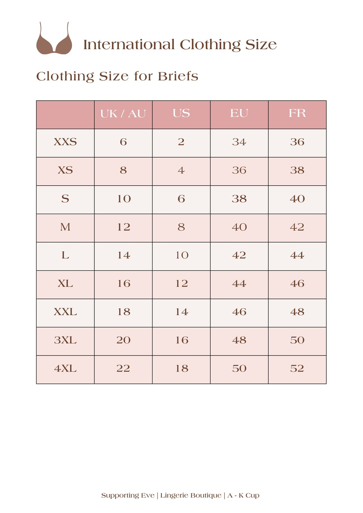 Global Size Guide | Global Size Guide | Supporting Eve Lingerie