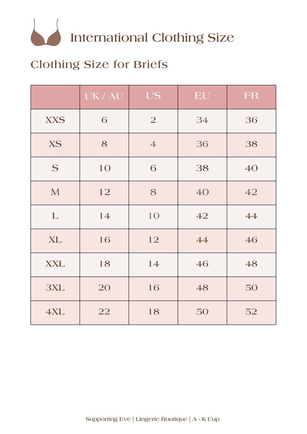 Global Size Guide | Global Size Guide | Supporting Eve Lingerie