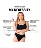 Woman wearing Hotmilk My Necessity Seamless Nursing Bra - Non Wired black with information