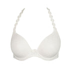 White bra with decorative straps on a white background