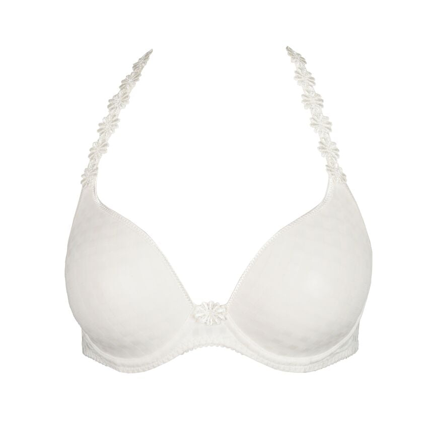 White bra with decorative straps on a white background