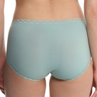 Light blue underwear with lace trim on a plain background