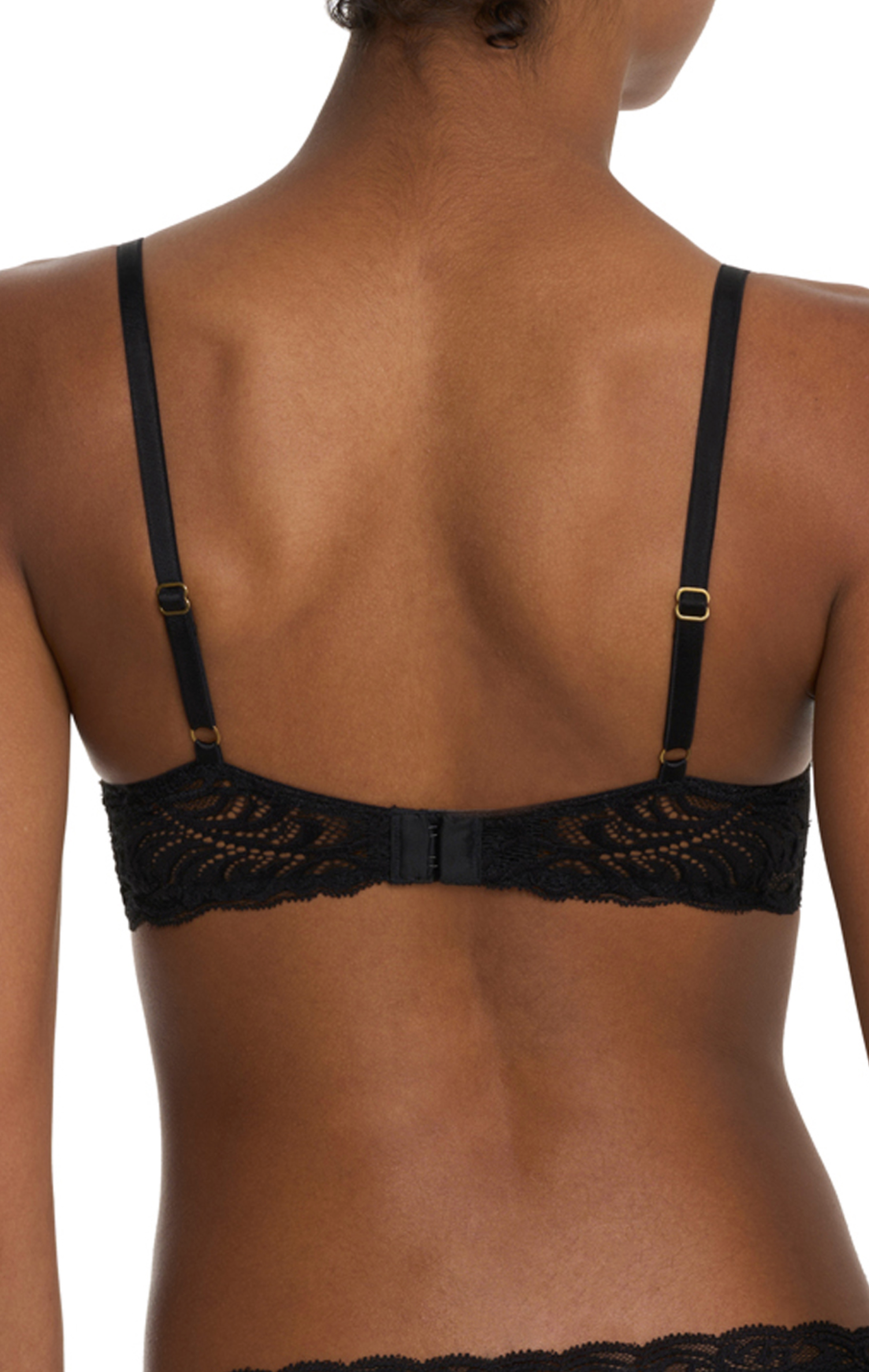 Black lace bra on a white background