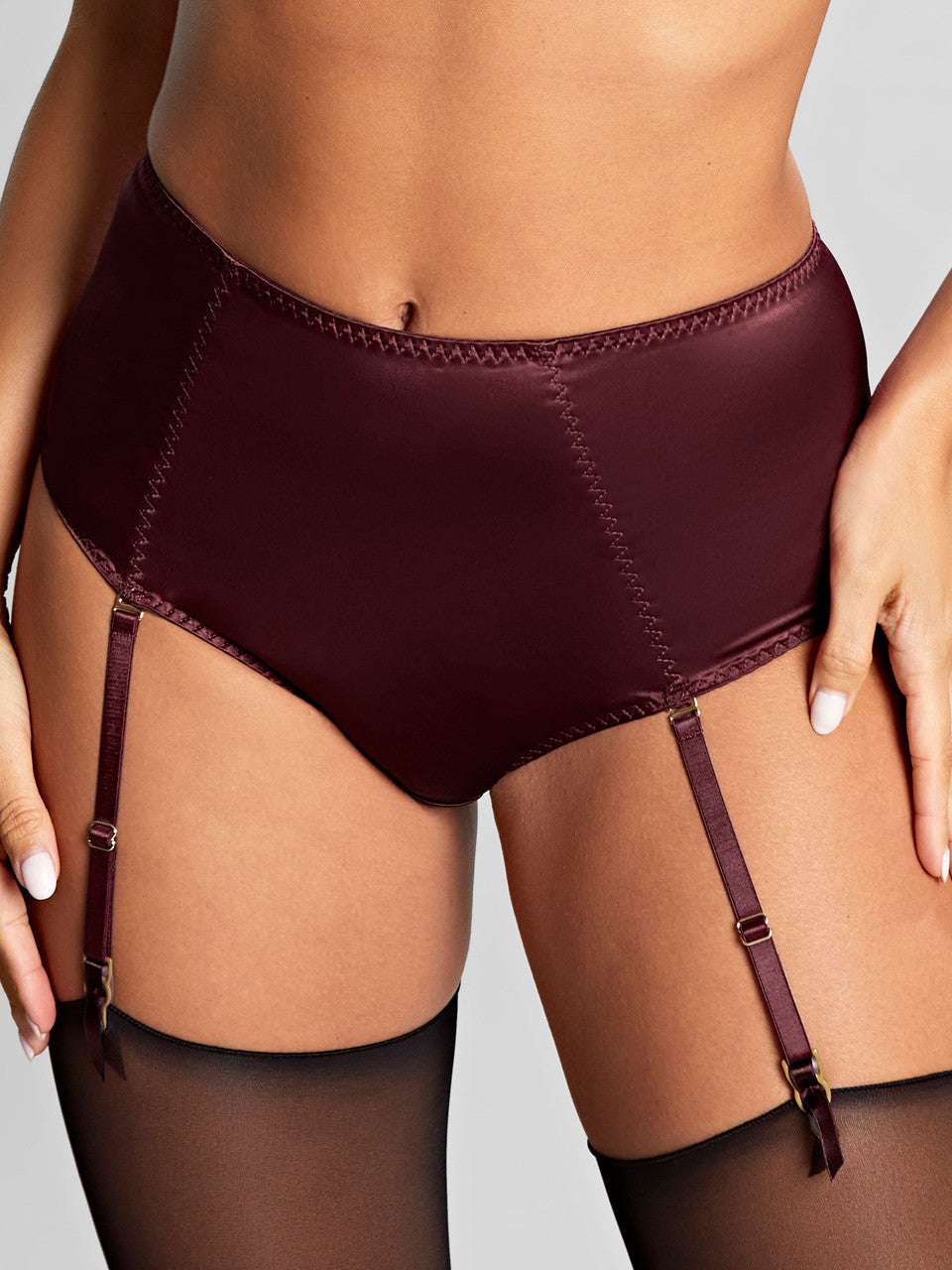 Panache Grace Brief with Removable Suspenders - Bordeaux - Supporting Eve Lingerie