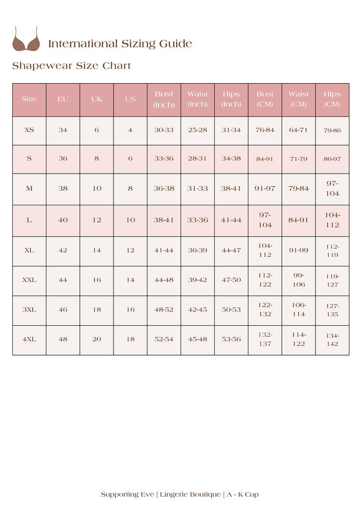 Bra Size Guide | Band 28–44, Cup A–K | Supporting Eve