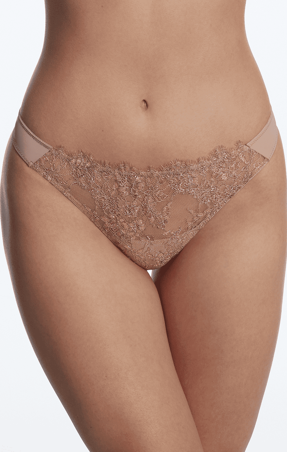 Skarlett Blue Entice Thong in Rose Gold, featuring low rise design and lace details for a chic look.