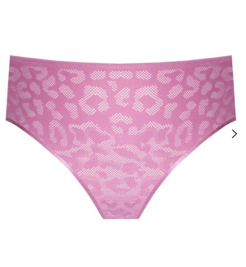 Pink lace underwear with a subtle pattern on a white background