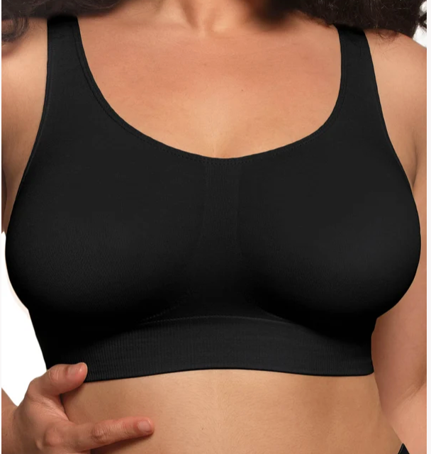 B Free Double Lined Wire Free High Back Crop Bra - Black - Supporting Eve Lingerie