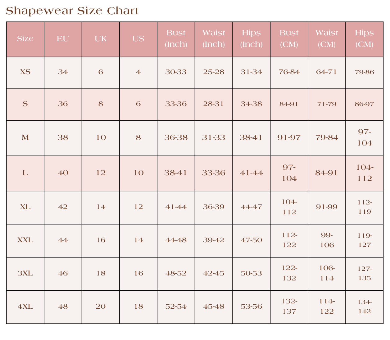Shape wear Size Chart