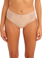 Freya Tailored Black Short showcasing stylish geometric mesh lace overlay and rose gold bar trim for a chic lingerie look.