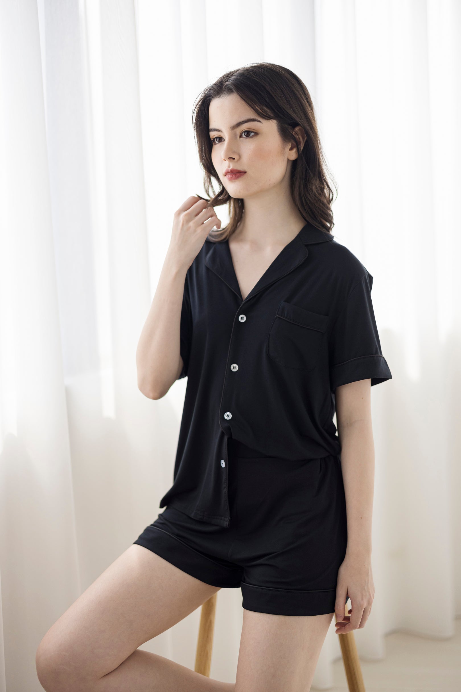 Signature Short Pyjamas Set in Black by Selenight - Supporting Eve Lingerie