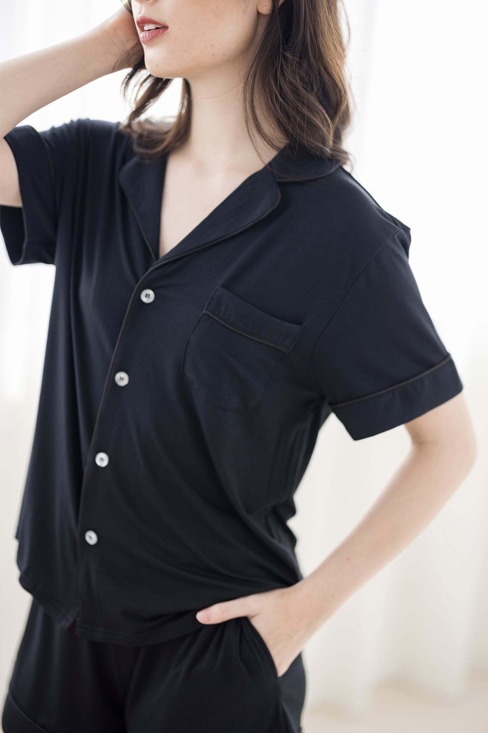 Signature Short Pyjamas Set in Black by Selenight - Supporting Eve Lingerie