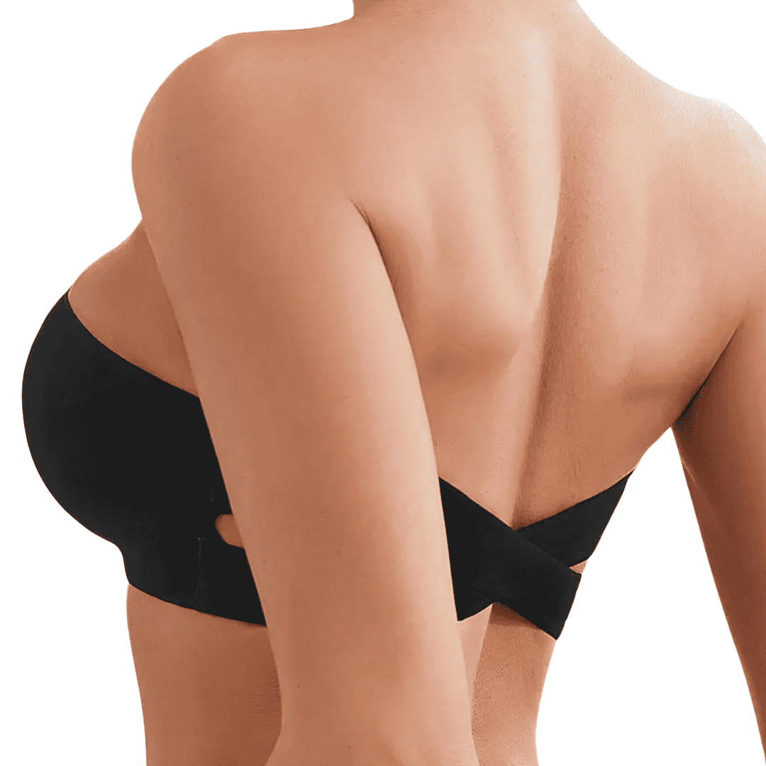Close-up view of Supporting Eve Strapless Cross Back Seamless Non-Wired Bra, highlighting the removable pads and soft fabric.