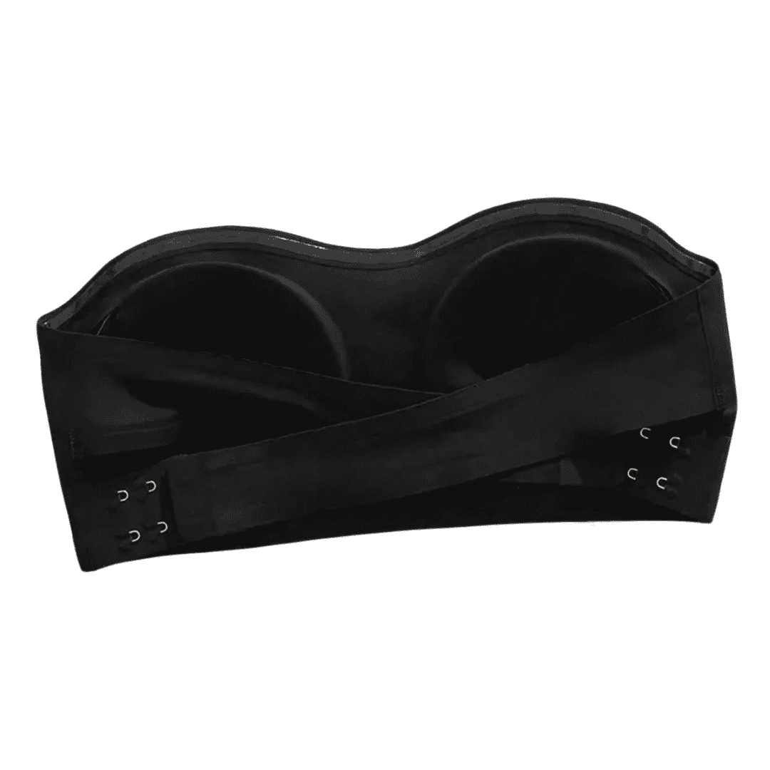 Multiple angles of Supporting Eve Strapless Cross Back Seamless Non-Wired Bra in Black, demonstrating its versatile styling options.