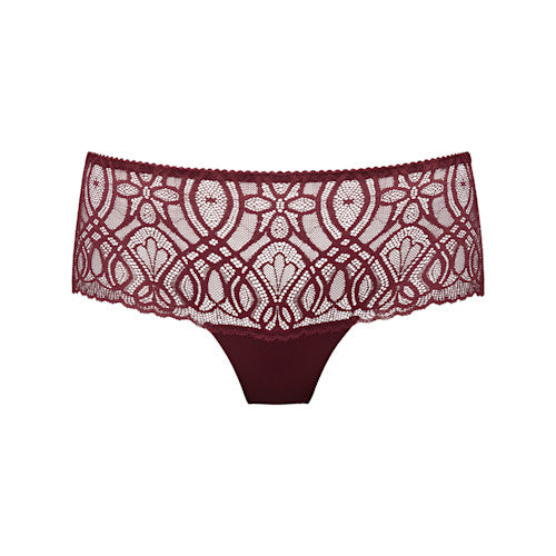 Maroon lace underwear on a white background