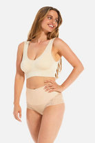 smooth tummy shaper brief with lace trim
